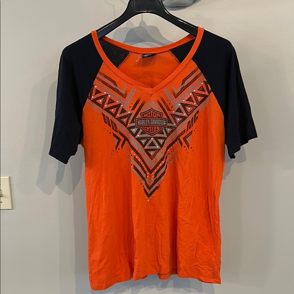 Harley-Davidson Tops - Harley-Davidson Orange and Black Raglan Graphic Tee